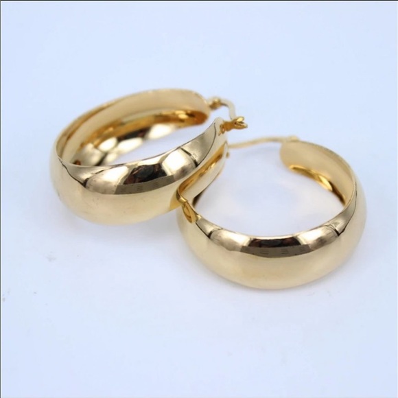 NEW 18K Yellow Gold 2” Round Chunky Hoop Earrings - Picture 4 of 5